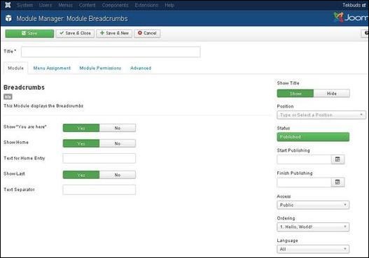 joomla breadcrumbmodule step3