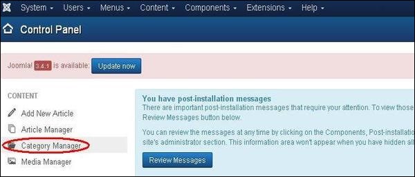 joomla categorymanagement step1