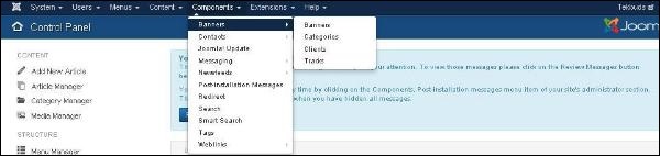 joomla componentmenu bannermenu