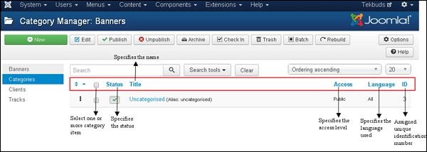 joomla componentmenu categories