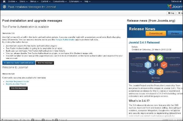 joomla componentmenu postInstallationmessages