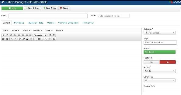 joomla contentmenu articlemanager newarticle