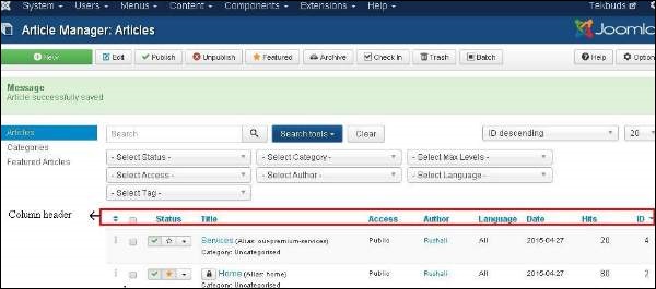 joomla contentmenu articlemanager