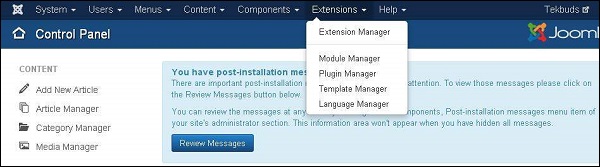 joomla extensionmenu Menus