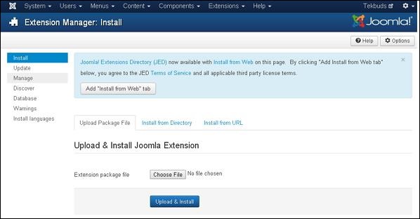 joomla extensionmenu extensionmanager