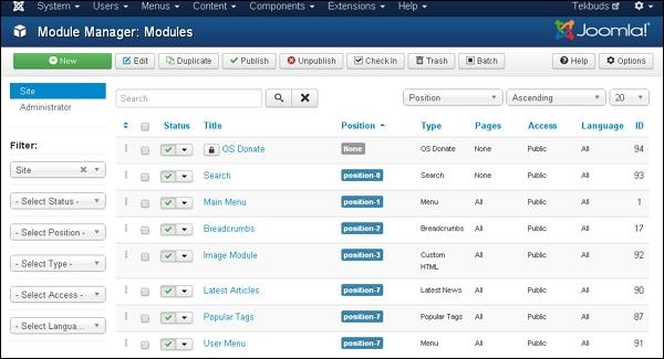 joomla extensionmenu modulemanager