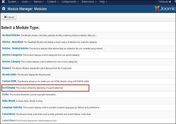 joomla feeddisplay step2