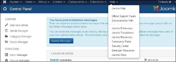 joomla helpmenu menu