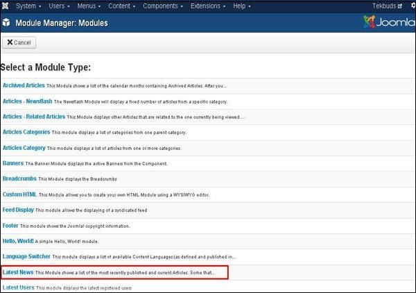 joomla latestnewsmodule step2