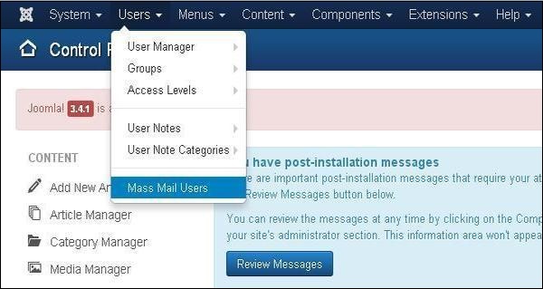 joomla massemailing step1