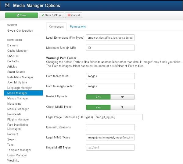 joomla media settings setup1