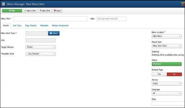 joomla menumanager details