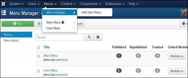 joomla menumanager newmenu