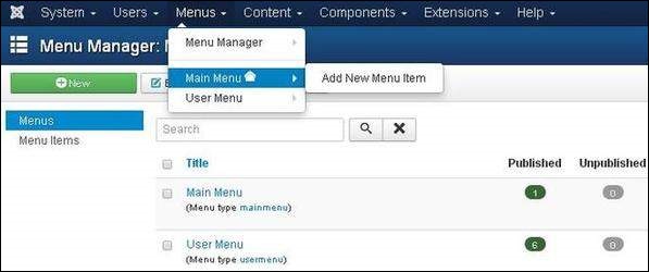 joomla menumanager newmenuitem