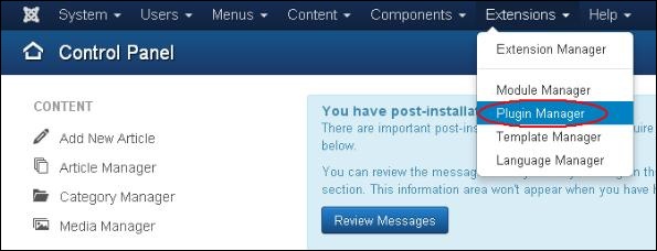joomla plugin manager step1