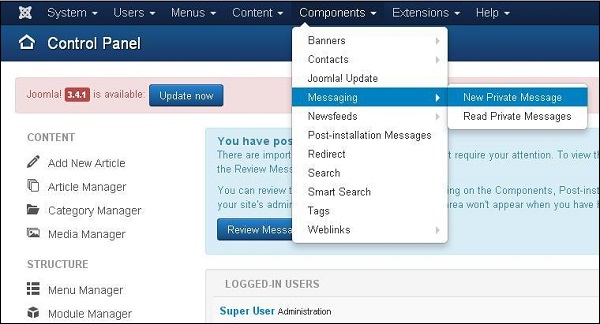 joomla privatemessages step1