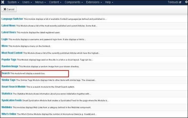 joomla searchmodule step2