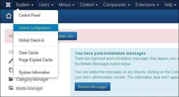 joomla systemsettings step1