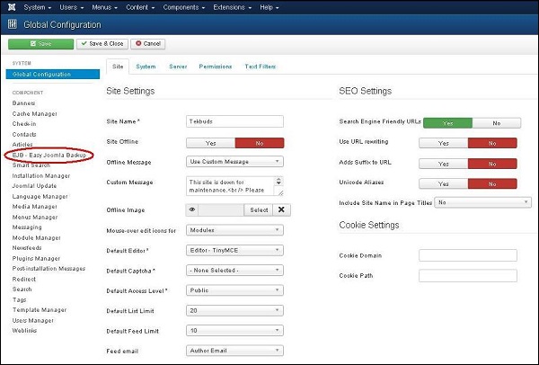 joomla websitebackup step2