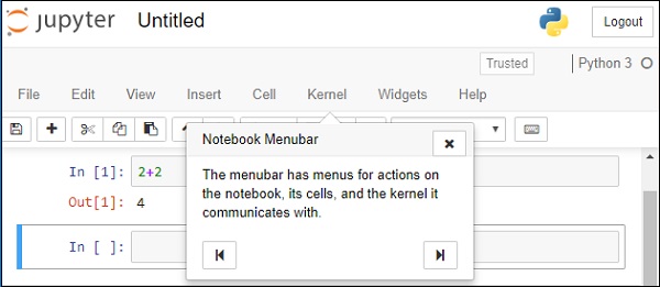 jupyter notebook menubar