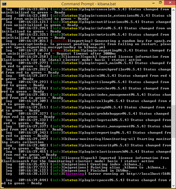 kibana starts