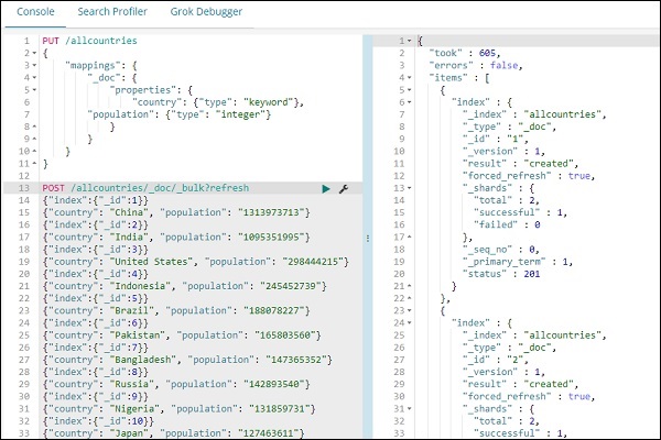 kibana using bulk