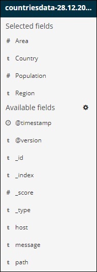 selected fields displayed