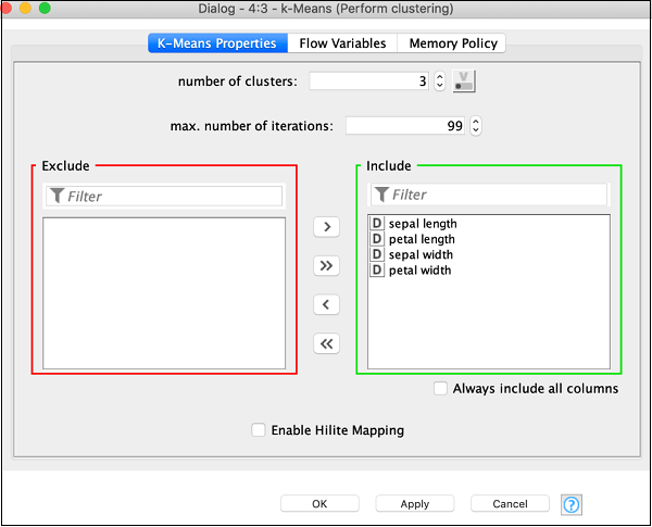 configuration dialog