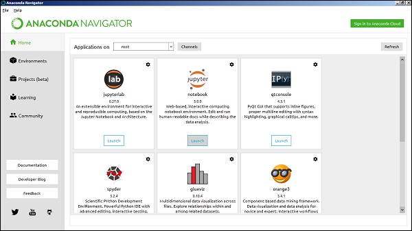 anaconda navigator root