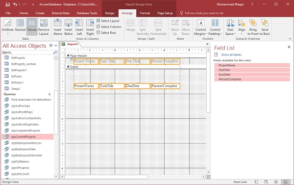 tabular layout