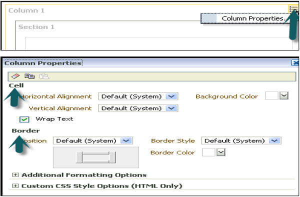 column properties