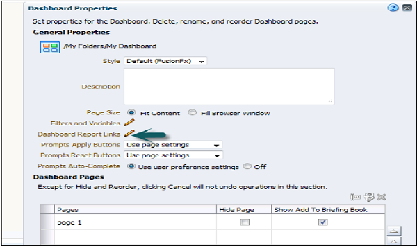 dashboard general properties