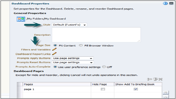 dashboard properties