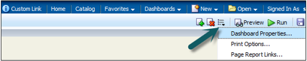 dashboard properties window