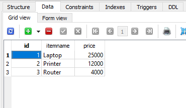 item table