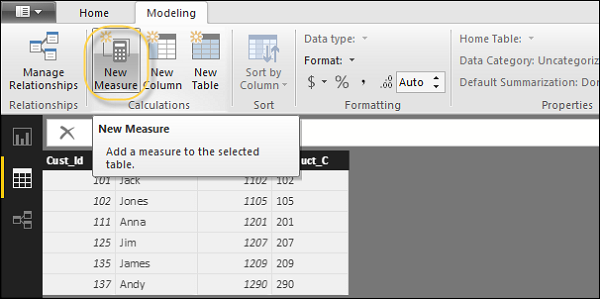 create calculated measure