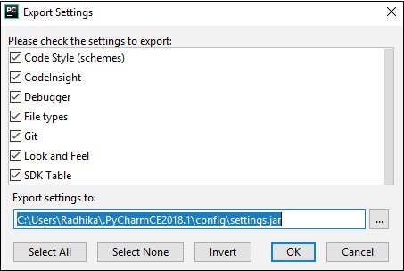 export settings