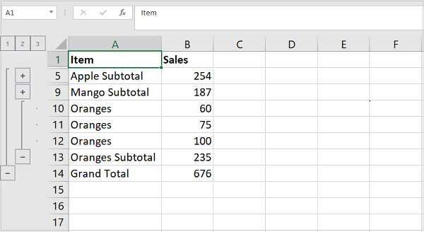 subtotal row