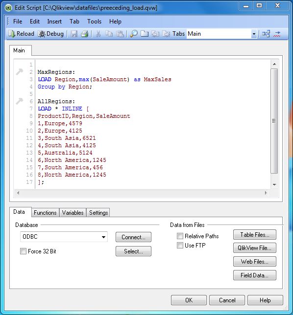 1 preceeding load script