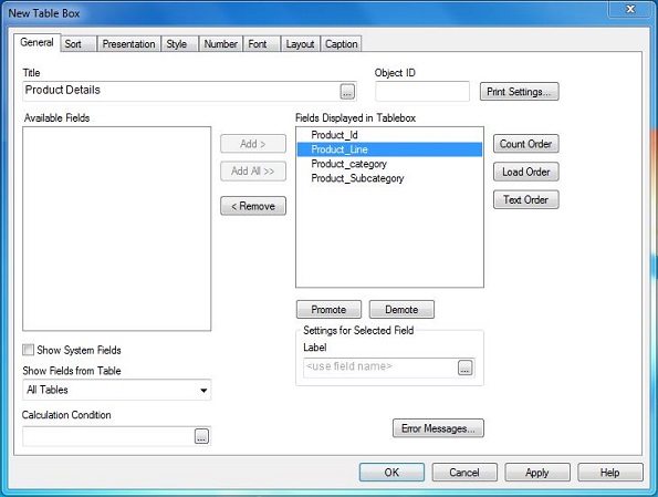 5 Excel Table box fields