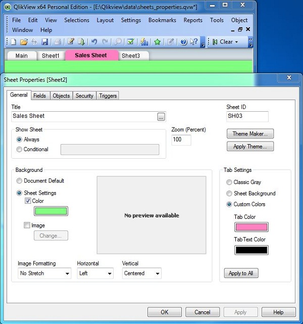 Sheets properties