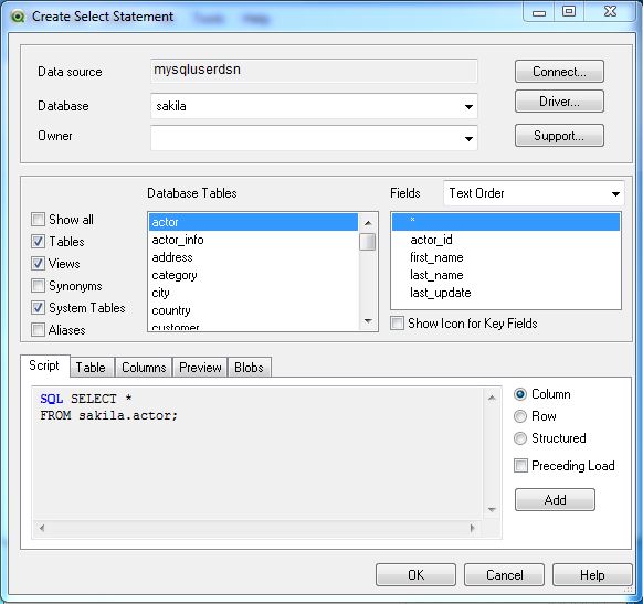 database select table