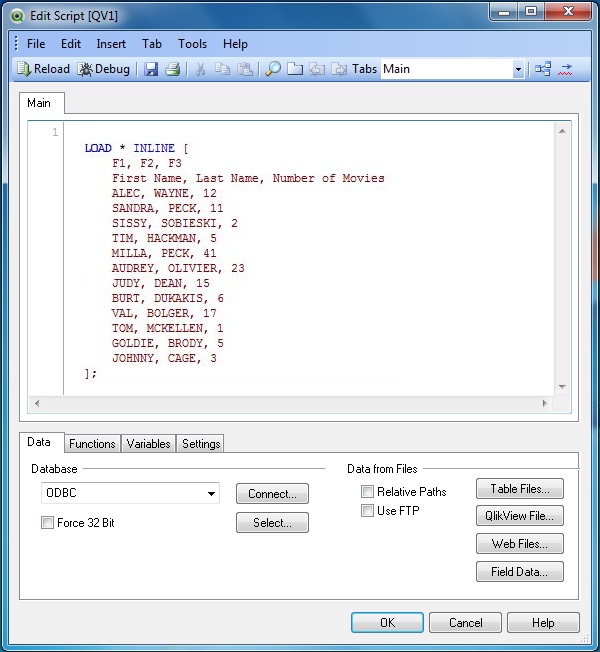 inline data load script