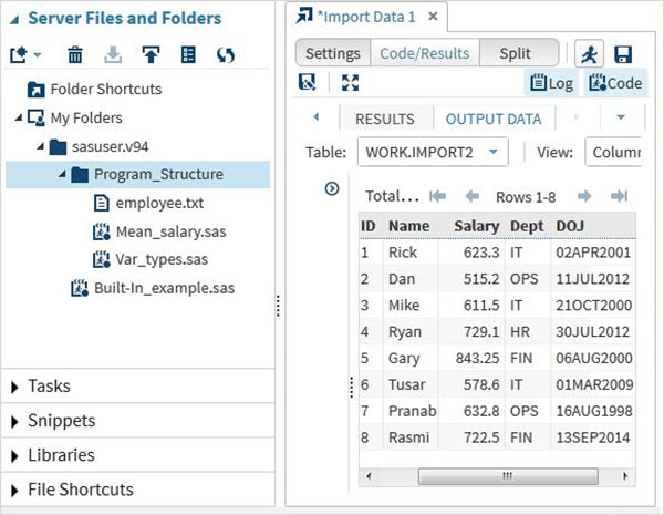 data sets 6 view imported data