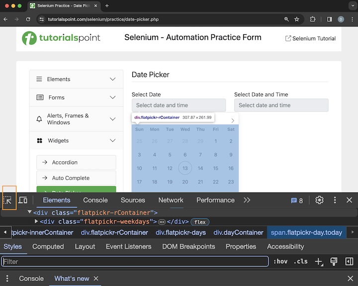 selenium date time picker 1