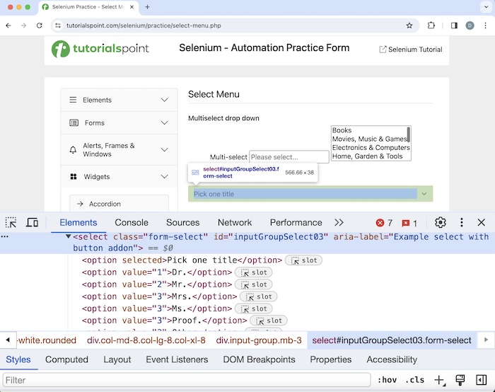 selenium dropdown box 2