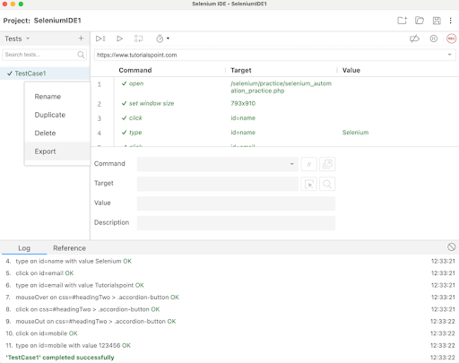 selenium ide code export 12