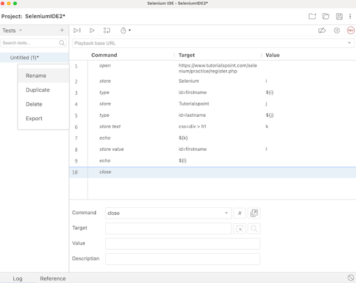 selenium ide store variables 10