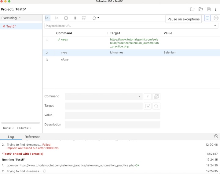 selenium script debugging 17