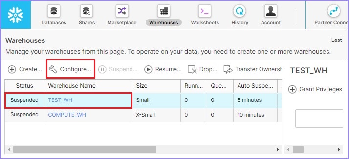 click configure